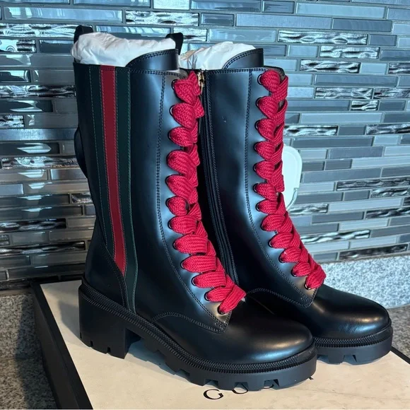 Auth GUCCI Magnum Calf Cirano Lux Black/Red
Lace Up Side Zip Boots- Size 38 - Picture 6 of 6